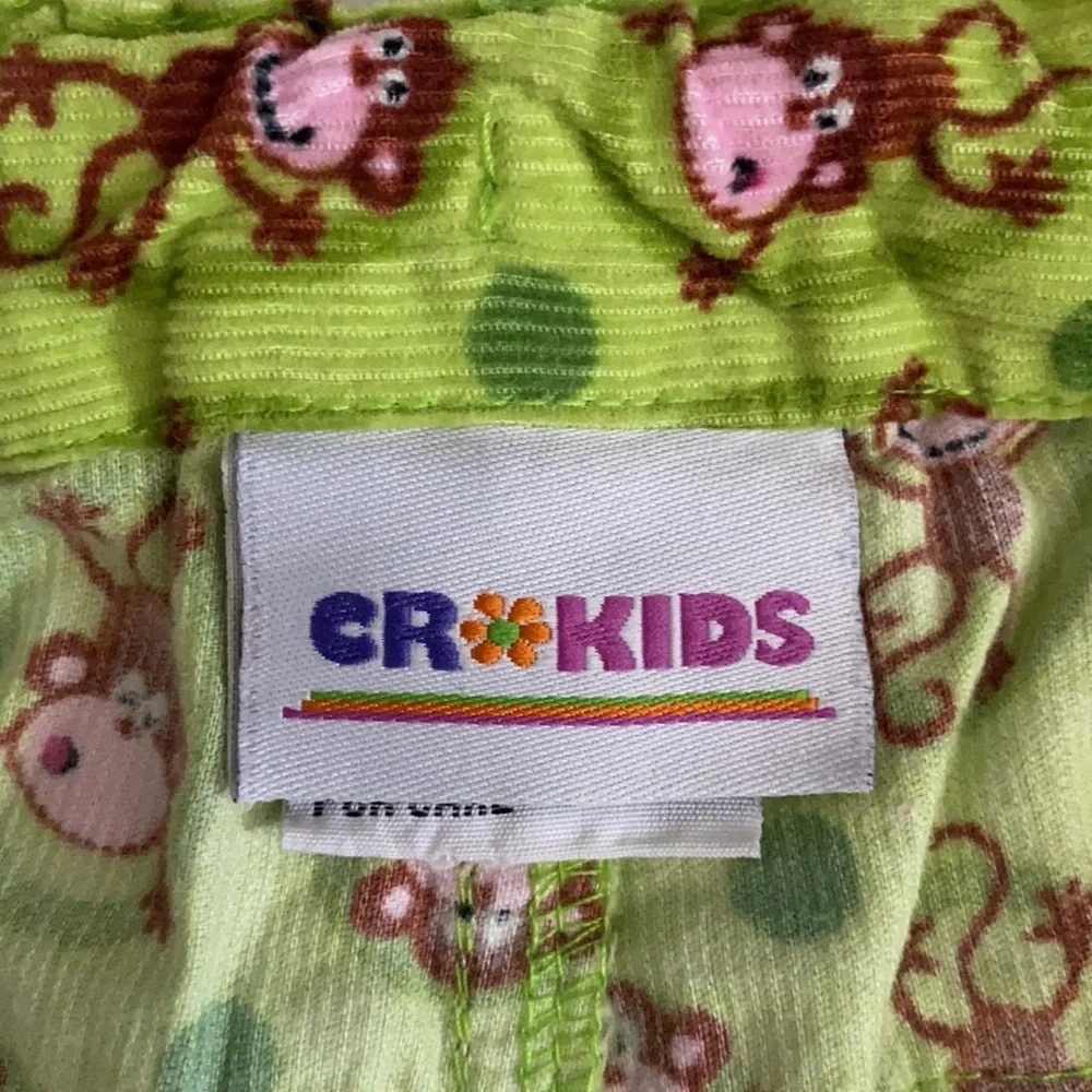 CR Kids | Lightweight Corduroy Wide Leg Monkey Print Pants Green/Brown/Pink (5)